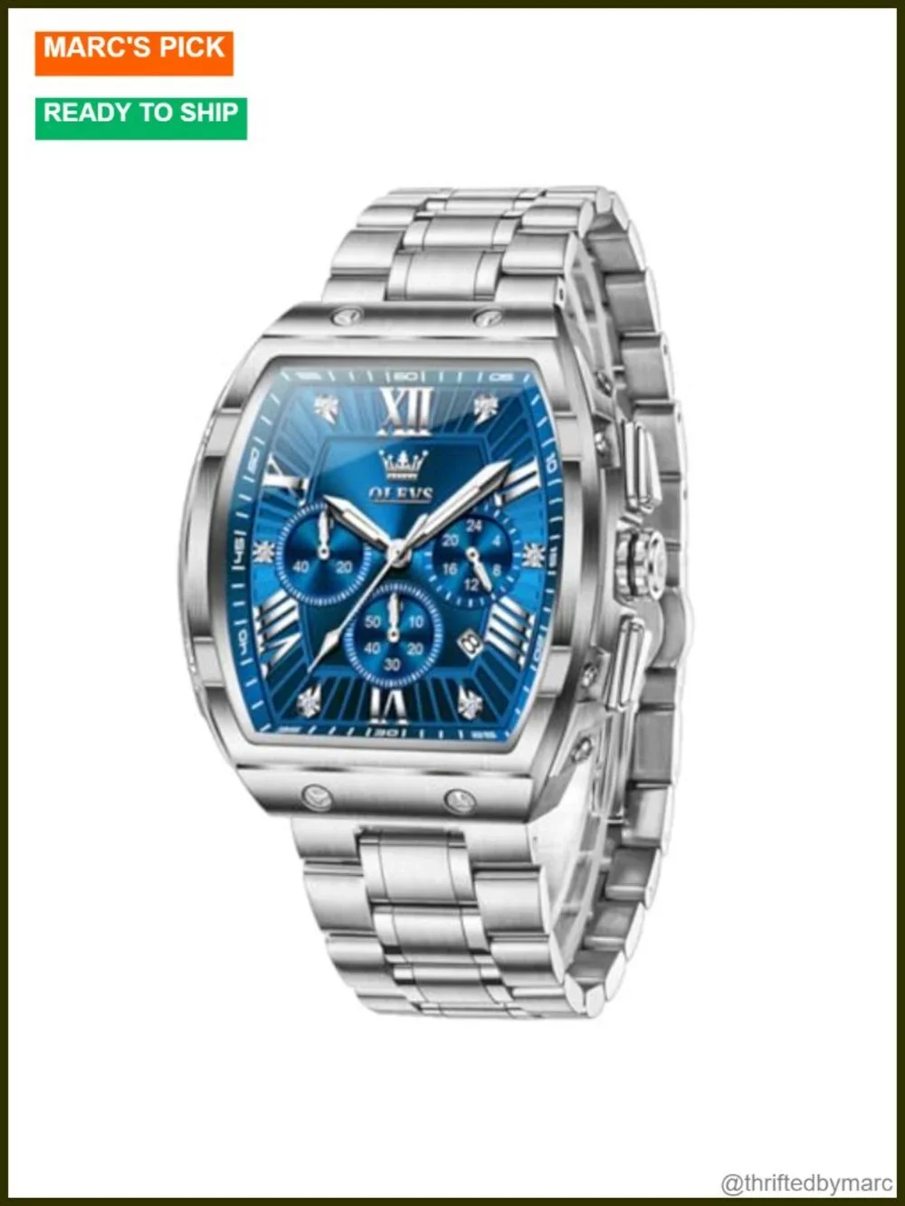Men's Analog Quartz Chronograph Stainless Steel Dress Watch Waterproof 50mm